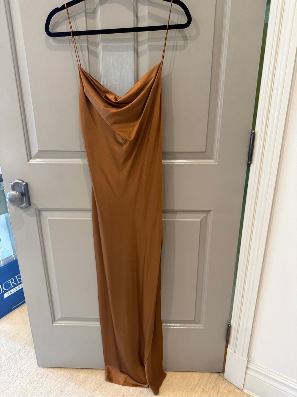 SER.O.YA Satin Cowl Maxi Dress in Cognac Brown/copper